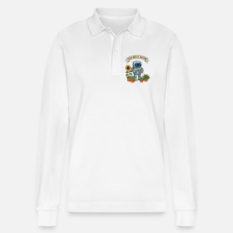Tech trifft Natur Roboter Gärtner - Stanley/Stella Unisex Bio-Langarm-Poloshirt Prepster - Weiß