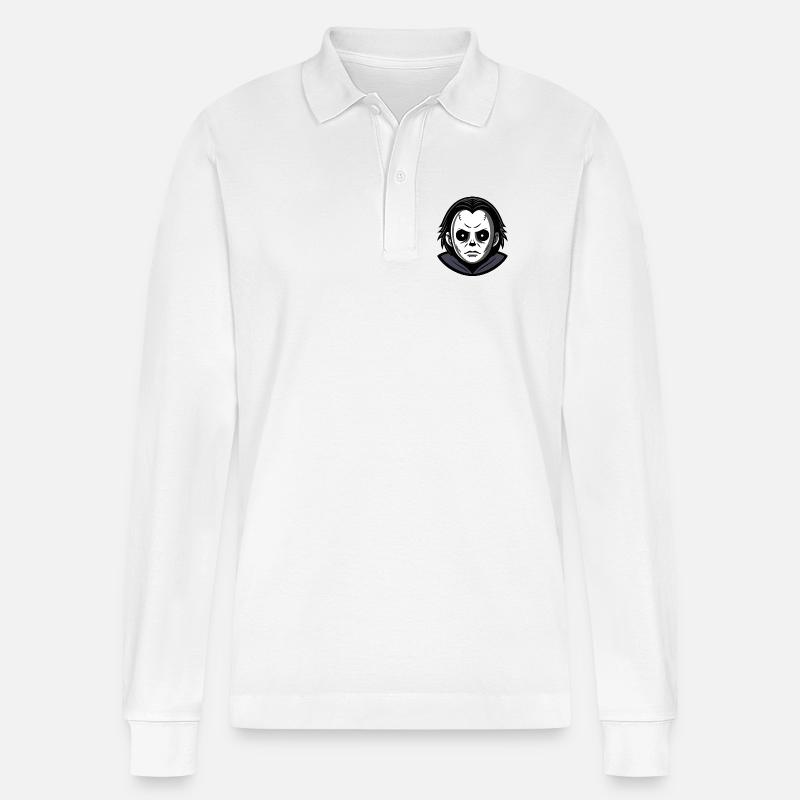 Böse Halloween-Maske monochromer Kapuzenpullover - Stanley/Stella Unisex Bio-Langarm-Poloshirt Prepster - Weiß