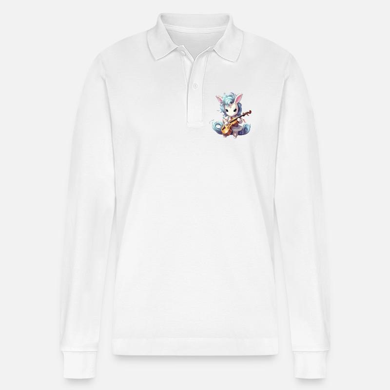 Violine spielendes Einhorn - Stanley/Stella Unisex Bio-Langarm-Poloshirt Prepster - Weiß