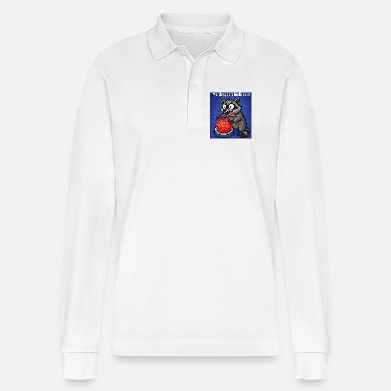 Waschbär-Selbstzerstörungs-Meme - Stanley/Stella Unisex Bio-Langarm-Poloshirt Prepster - Weiß