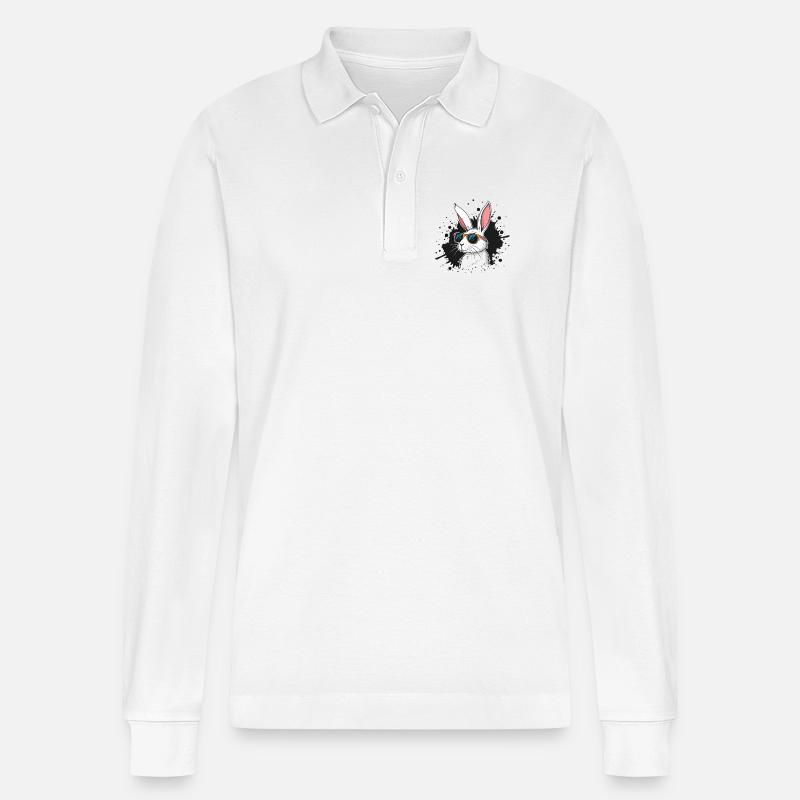Solarbunny mit Pop-Art-Brille - Stanley/Stella Unisex Bio-Langarm-Poloshirt Prepster - Weiß