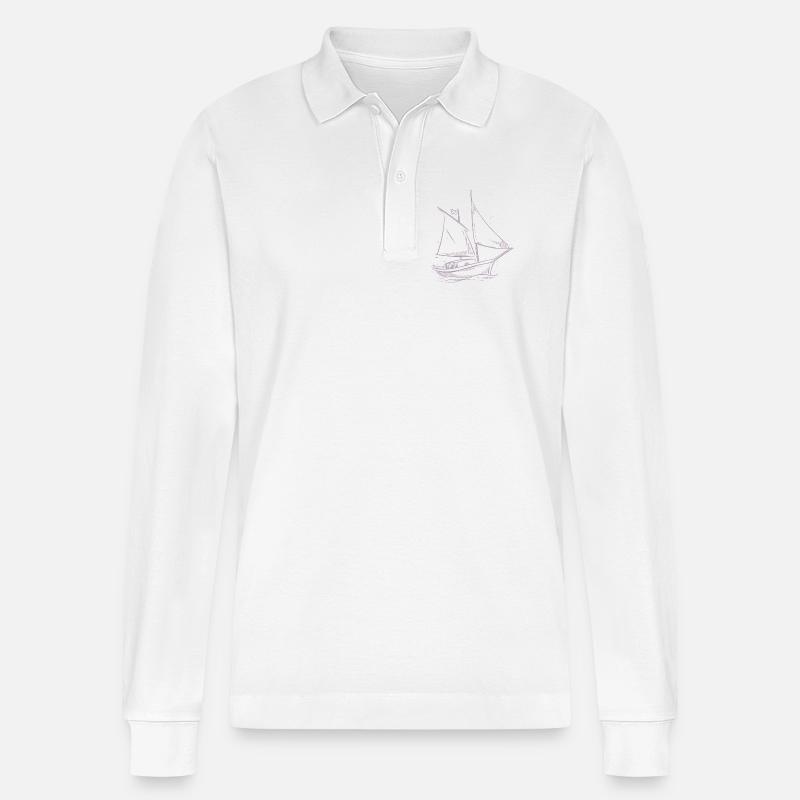 Segelabenteuer Silhouette: Elegante Segler - Stanley/Stella Unisex Bio-Langarm-Poloshirt Prepster - Weiß