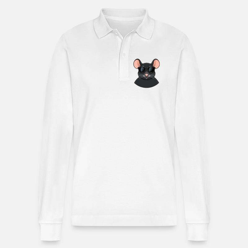 Mouse chic schwarze Brille - Stanley/Stella Unisex Bio-Langarm-Poloshirt Prepster - Weiß