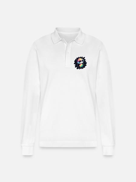 Panda Rainbow Galaxy Cool Glasses - Stanley/Stella Organic Unisex Long-Sleeved Polo Shirt Prepster - white
