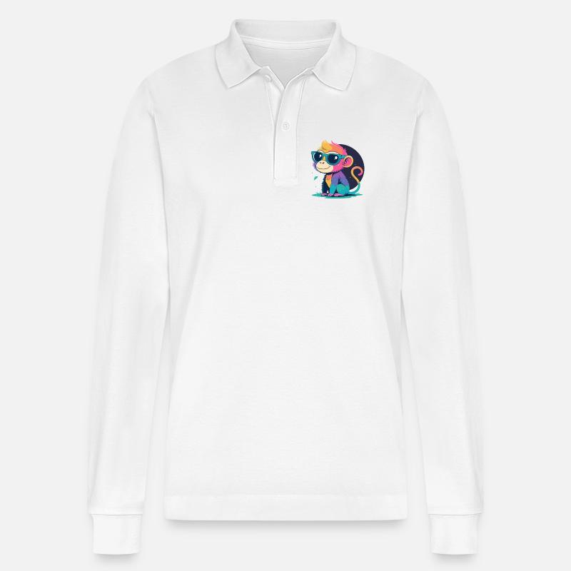 Regenbogenaffe mit Brille - Stanley/Stella Unisex Bio-Langarm-Poloshirt Prepster - Weiß