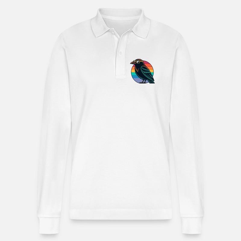 Retro Rainbow Raven - Stanley/Stella Unisex Bio-Langarm-Poloshirt Prepster - Weiß