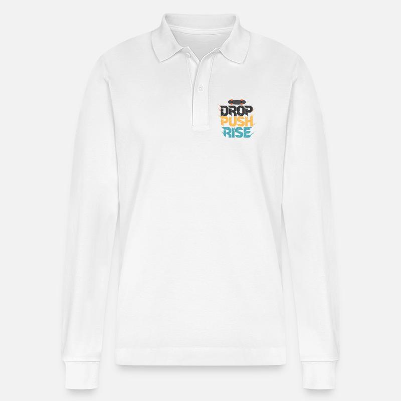 Drop Push Rise Skateboard Art - Polo à manches longues bio PREPSTER Stanley/Stella Unisexe - blanc