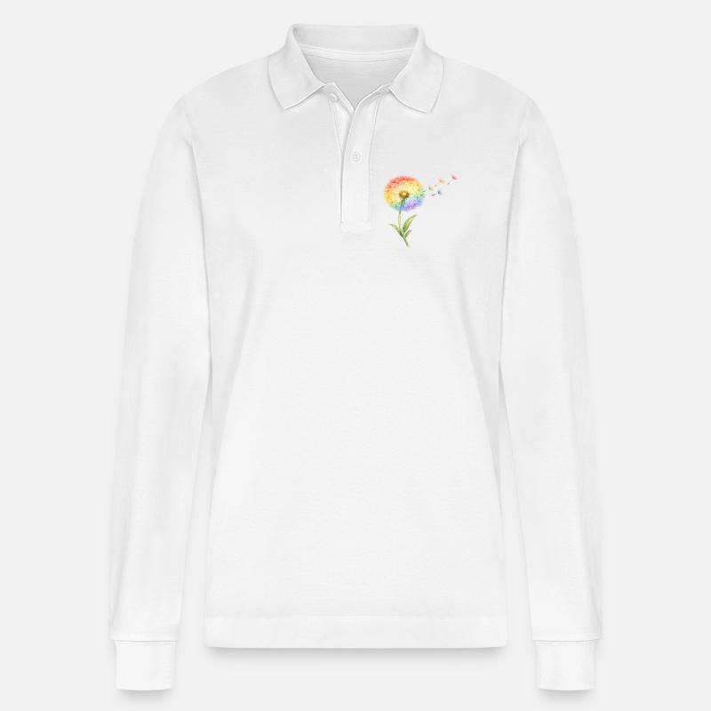 Regenbogen Pusteblume - Stanley/Stella Unisex Bio-Langarm-Poloshirt Prepster - Weiß