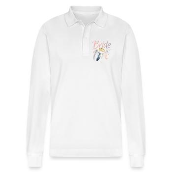 Bride Goldringe Federn JGA Junggesellenabschied - Stanley/Stella Unisex Bio-Langarm-Poloshirt Prepster - Weiß - Vorne - Anna (173cm) & Nico (186cm)