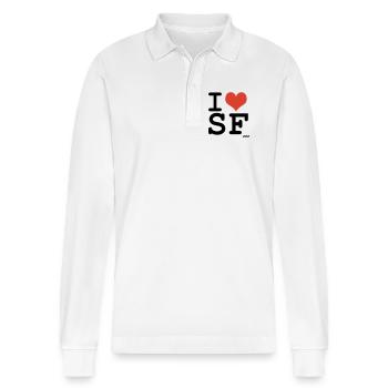 i love SF - Stanley/Stella Unisex Bio-Langarm-Poloshirt Prepster - Weiß - Vorne - Anna (173cm) & Nico (186cm)