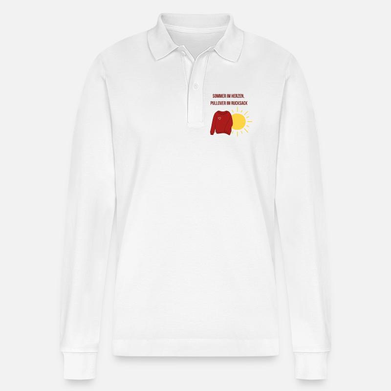 Sommer im Herzen, Pullover im Rucksack - Stanley/Stella Unisex Bio-Langarm-Poloshirt Prepster - Weiß