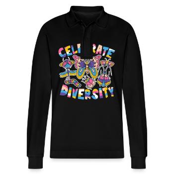 Celebrate Diversity - Stanley/Stella Unisex Bio-Langarm-Poloshirt Prepster - Schwarz - Vorne - Anna (173cm) & Nico (186cm)