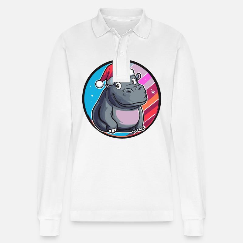 Hippopotame animal de Noël - Polo à manches longues bio PREPSTER Stanley/Stella Unisexe - blanc