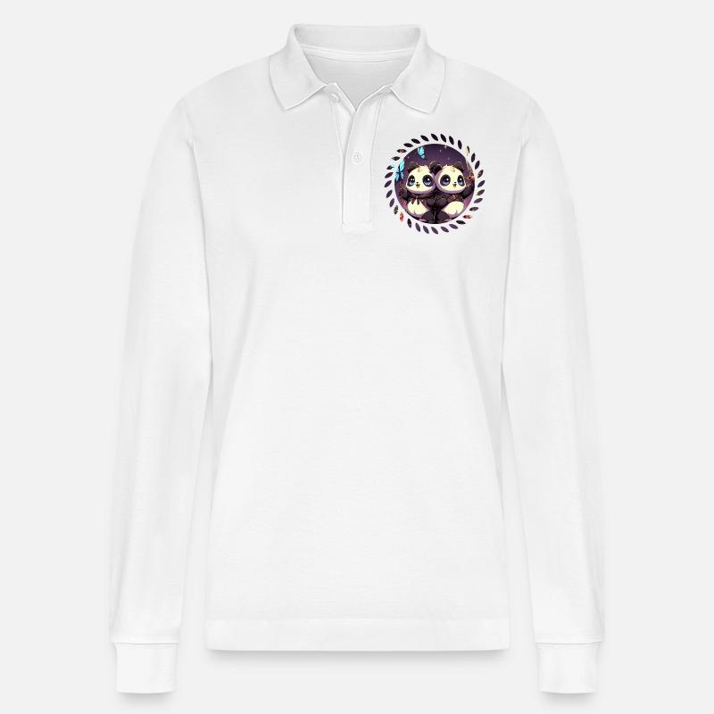 Niedliche Panda Babys - Stanley/Stella Unisex Bio-Langarm-Poloshirt Prepster - Weiß