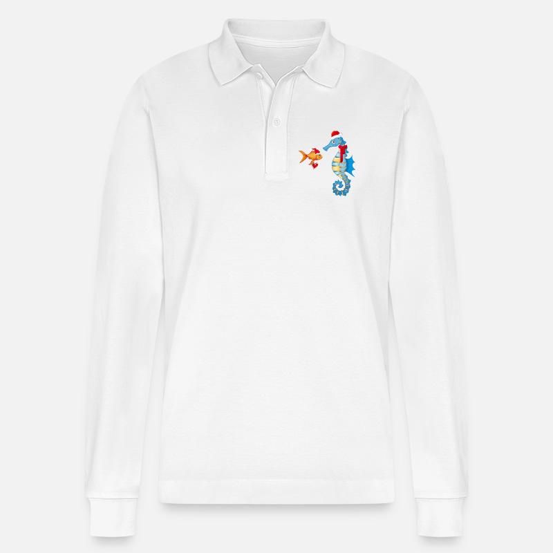 Fisch und Seepferdchen in Weihnachtsstimmung - Stanley/Stella Unisex Bio-Langarm-Poloshirt Prepster - Weiß