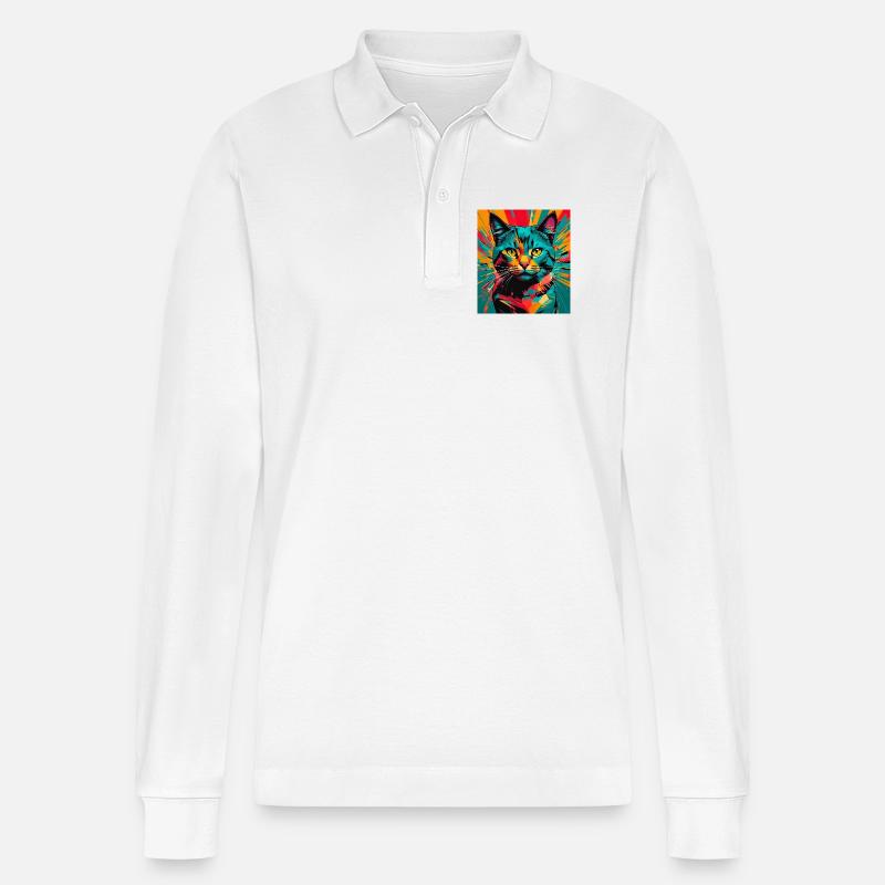 Katze - Stanley/Stella Unisex Bio-Langarm-Poloshirt Prepster - Weiß