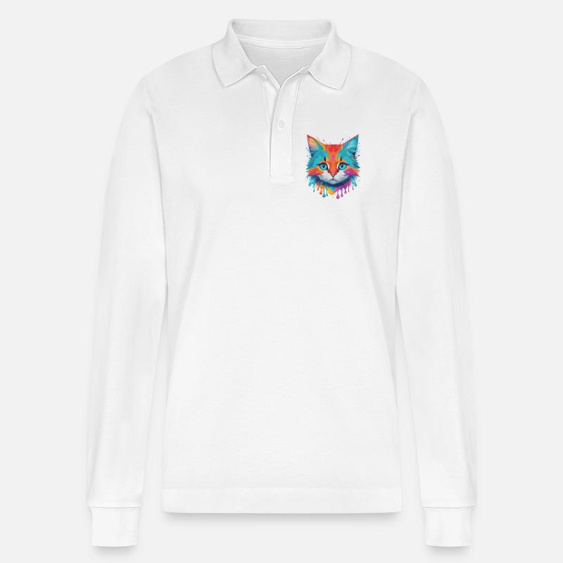 Niedliche Katze - Stanley/Stella Unisex Bio-Langarm-Poloshirt Prepster - Weiß