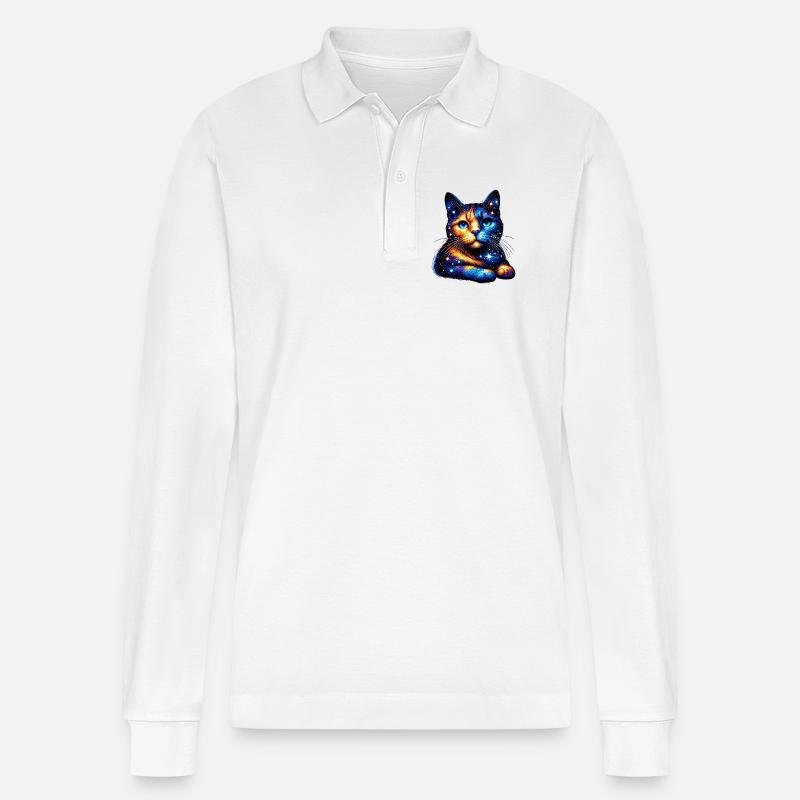 Katze - Stanley/Stella Unisex Bio-Langarm-Poloshirt Prepster - Weiß