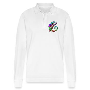Gecko - Stanley/Stella Unisex Bio-Langarm-Poloshirt Prepster - Weiß - Vorne - Anna (173cm) & Nico (186cm)