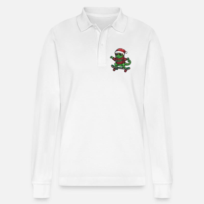 Caméléon Noël drôle - Polo à manches longues bio PREPSTER Stanley/Stella Unisexe - blanc