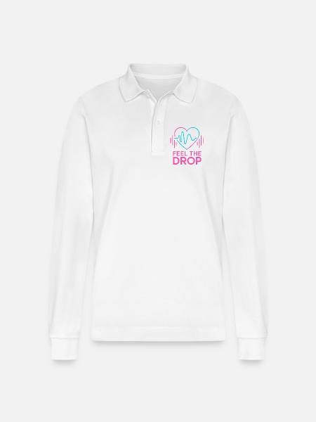 FEEL THE DROP Heart Neon EDM Party Electro - Stanley/Stella Organic Unisex Long-Sleeved Polo Shirt Prepster - white