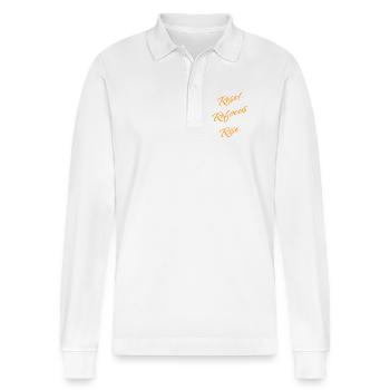 Réinitialiser. Reconcentrez-vous. Lève-toi. – Déclaration de motivation - Polo à manches longues bio PREPSTER Stanley/Stella Unisexe - blanc - Devant - Anna (173cm) & Nico (186cm)
