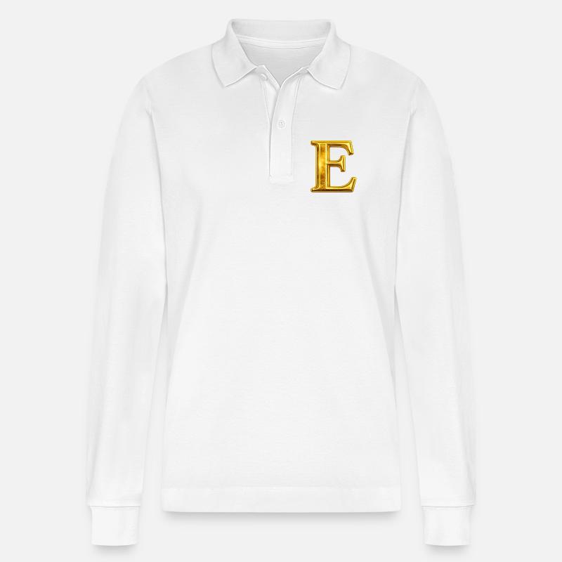 Design du monogramme Golden E - Polo à manches longues bio PREPSTER Stanley/Stella Unisexe - blanc