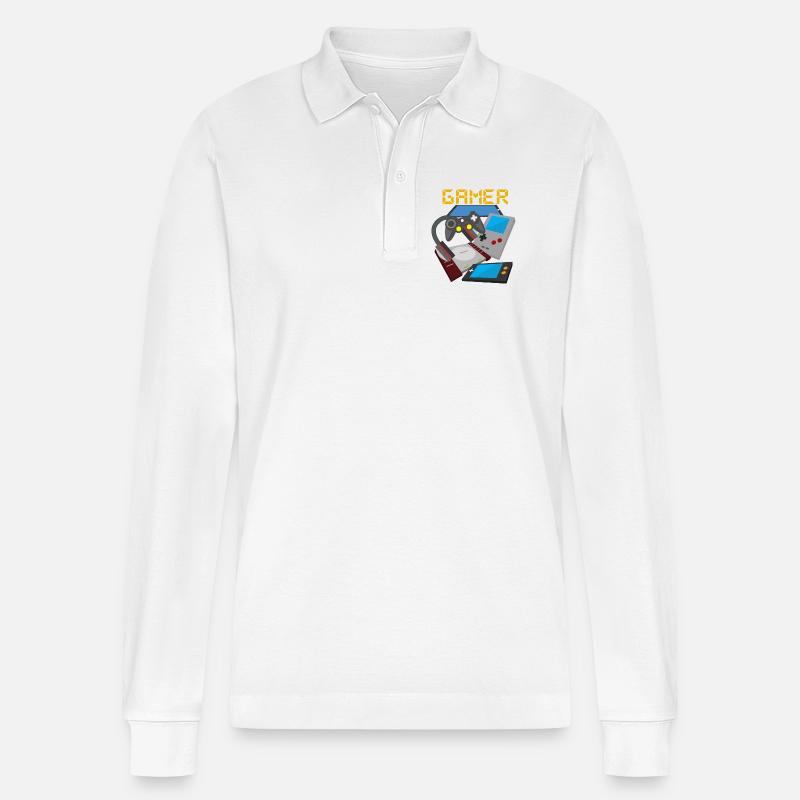 Retro Gamer Devices Mix – Gaming Nostalgie - Stanley/Stella Unisex Bio-Langarm-Poloshirt Prepster - Weiß