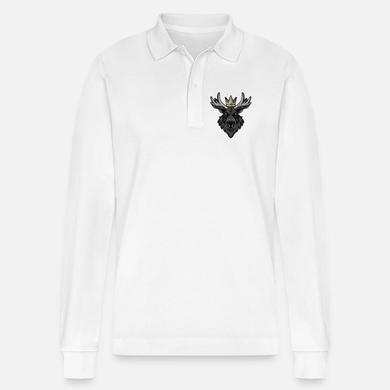 Elch Kopf Krone - Stanley/Stella Unisex Bio-Langarm-Poloshirt Prepster - Weiß