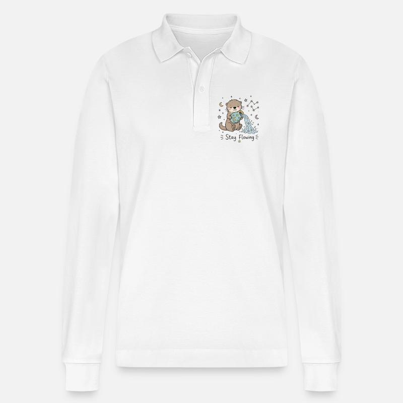 Astro-Wassermann Otter – Stay Flowing - Stanley/Stella Unisex Bio-Langarm-Poloshirt Prepster - Weiß