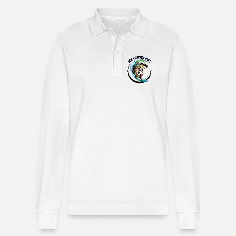 Der Karpfen ruft - Stanley/Stella Unisex Bio-Langarm-Poloshirt Prepster - Weiß