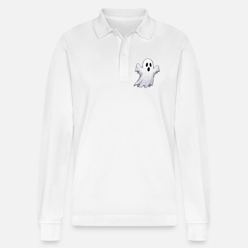 Friendly Haunted Ghost - Stanley/Stella Organic Unisex Long-Sleeved Polo Shirt Prepster - white