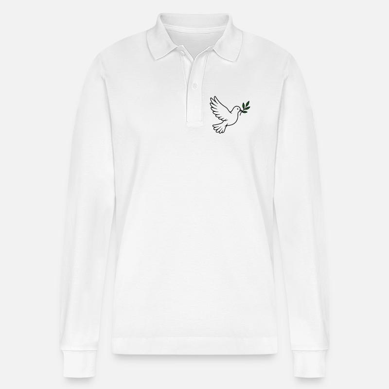 Taube mit Olivenzweig im Dunkelstil - Stanley/Stella Unisex Bio-Langarm-Poloshirt Prepster - Weiß