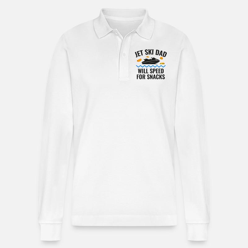 Jetski-Papa – wird für Snacks rasen - Stanley/Stella Unisex Bio-Langarm-Poloshirt Prepster - Weiß