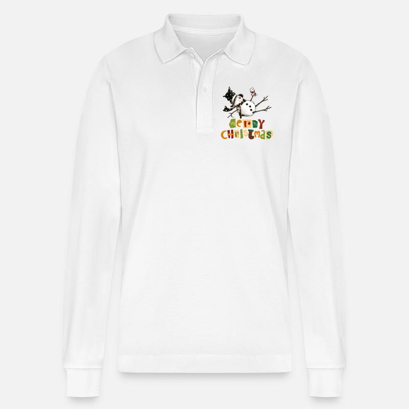 Lustiges Schneemann-Weihnachtsdesign - Stanley/Stella Unisex Bio-Langarm-Poloshirt Prepster - Weiß