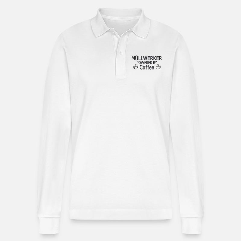 Müllwerker Powered By Coffee - Stanley/Stella Unisex Bio-Langarm-Poloshirt Prepster - Weiß