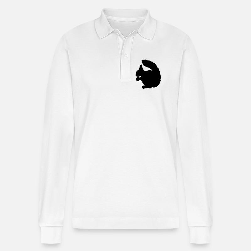 Eichhörnchen mit Nussschattenfigur - Stanley/Stella Unisex Bio-Langarm-Poloshirt Prepster - Weiß