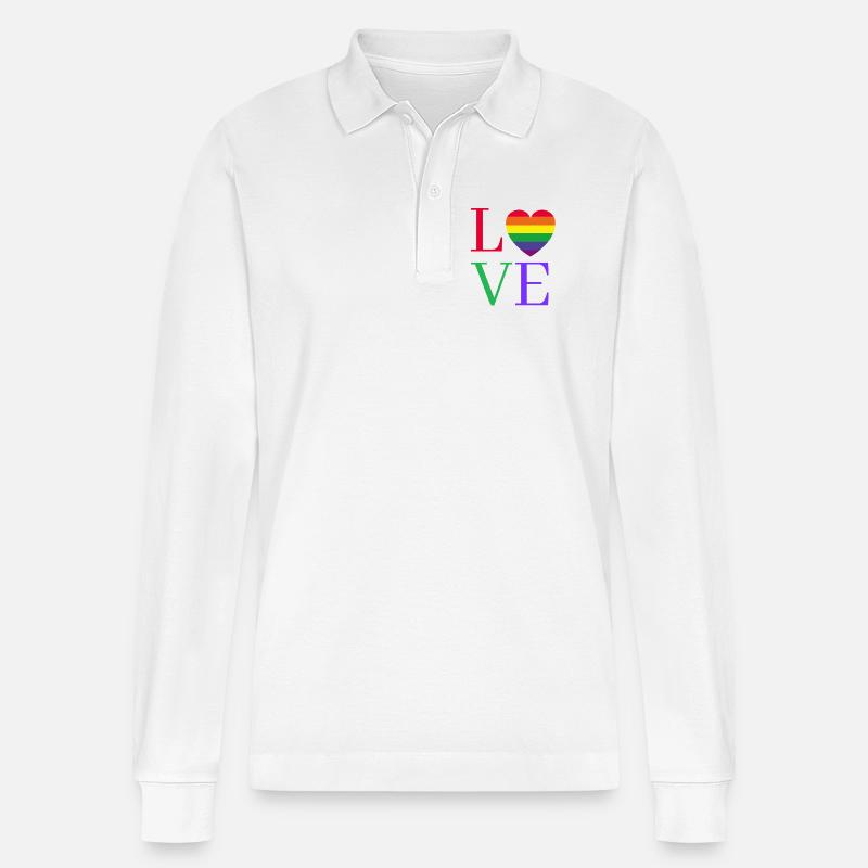 Regenbogen Love Herz Pride  - Stanley/Stella Unisex Bio-Langarm-Poloshirt Prepster - Weiß