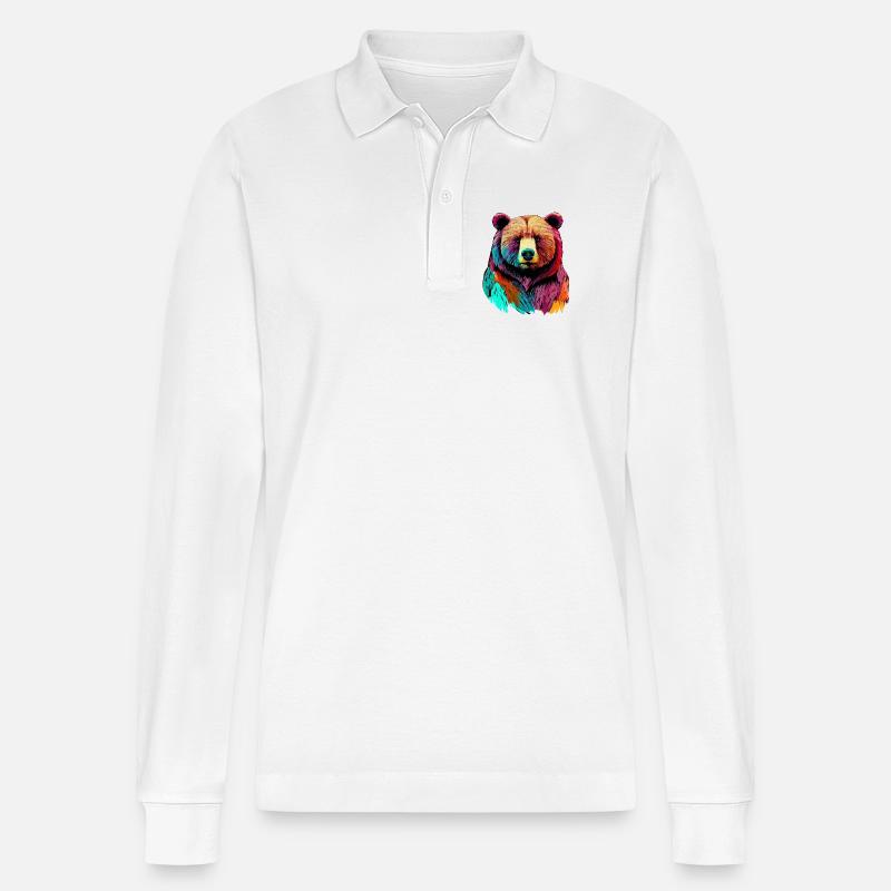 Bär - Stanley/Stella Unisex Bio-Langarm-Poloshirt Prepster - Weiß