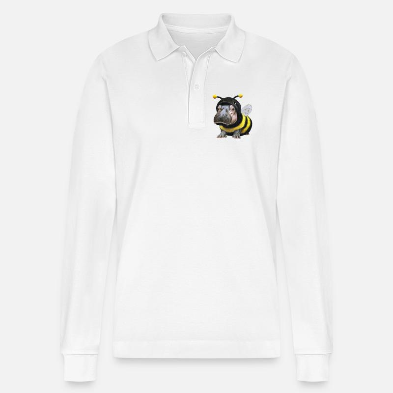Nilpferd Biene 1 - Stanley/Stella Unisex Bio-Langarm-Poloshirt Prepster - Weiß