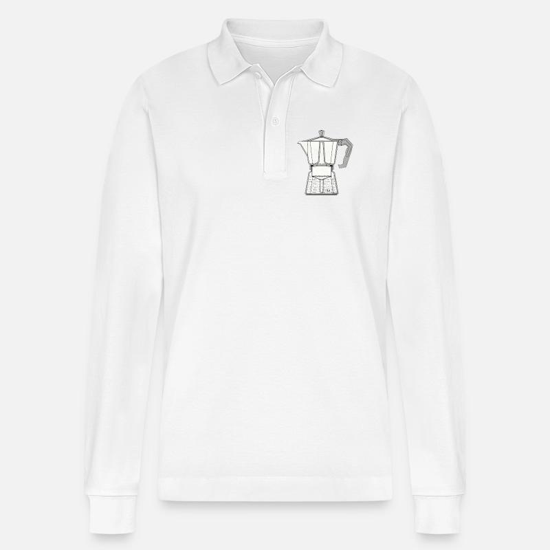 Mocca Espressokocher - Stanley/Stella Unisex Bio-Langarm-Poloshirt Prepster - Weiß