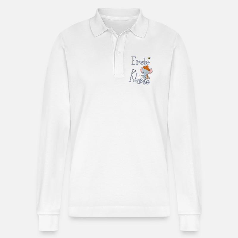 Erste Klasse, Elefant - Stanley/Stella Unisex Bio-Langarm-Poloshirt Prepster - Weiß