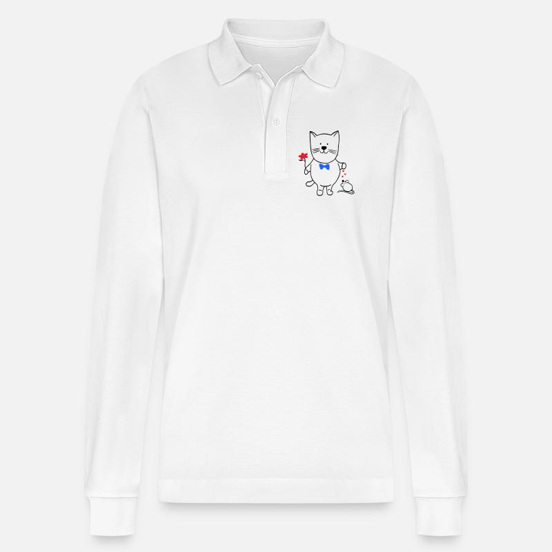 Katze und Maus - Stanley/Stella Unisex Bio-Langarm-Poloshirt Prepster - Weiß