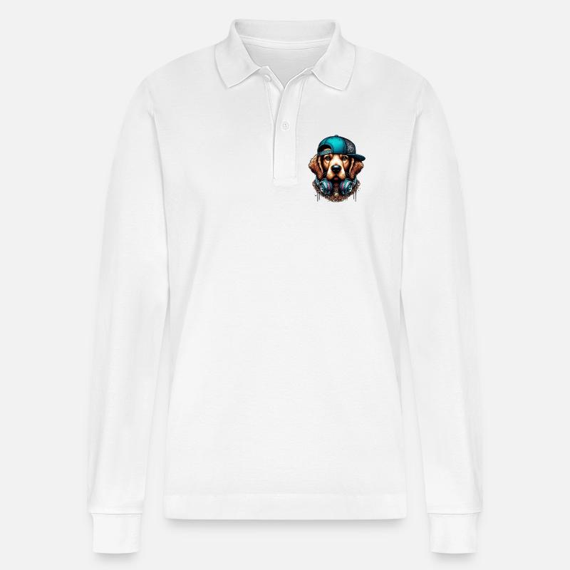Hund - Stanley/Stella Unisex Bio-Langarm-Poloshirt Prepster - Weiß