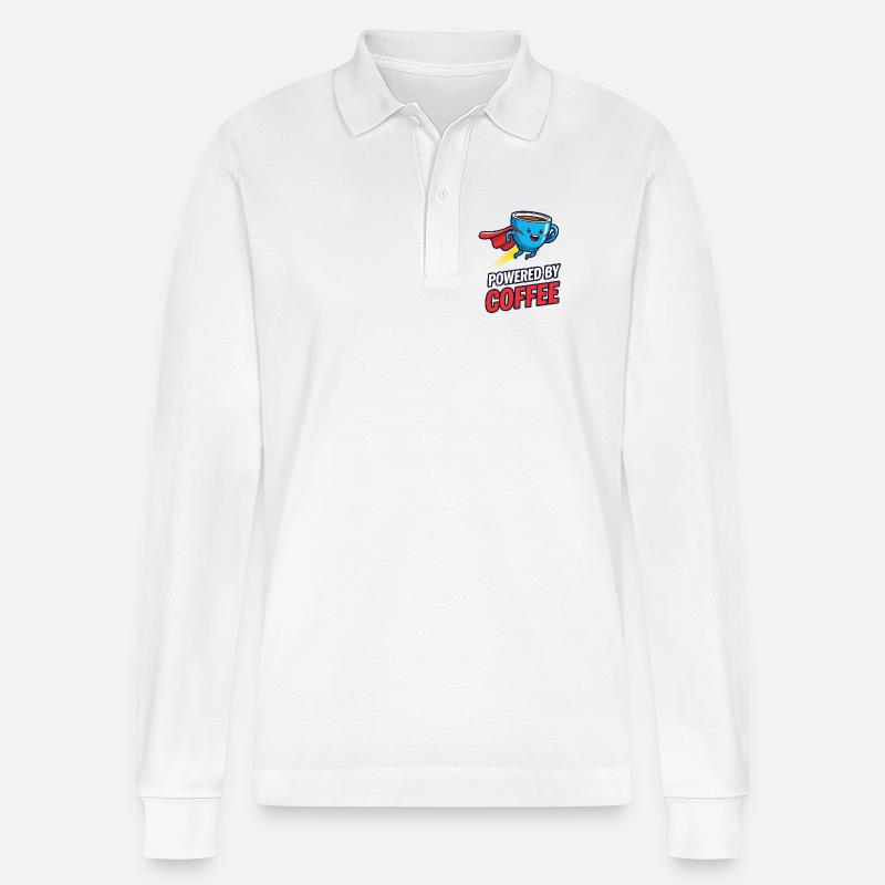 Kaffee Superheld mit Cape - Stanley/Stella Unisex Bio-Langarm-Poloshirt Prepster - Weiß