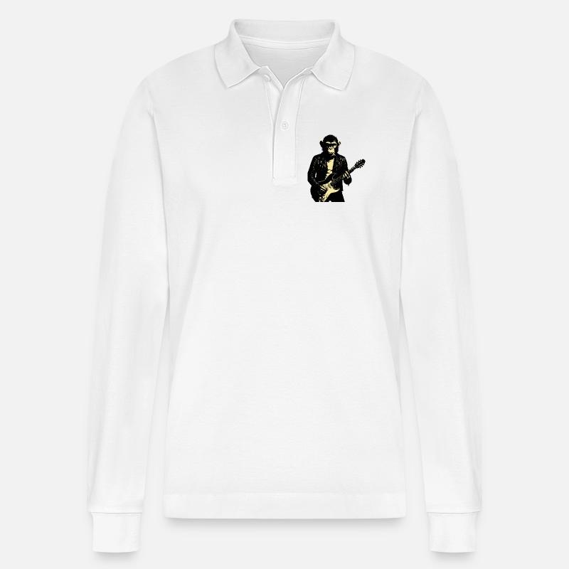 Rock Monkey Gitarrist in Leder - Stanley/Stella Unisex Bio-Langarm-Poloshirt Prepster - Weiß