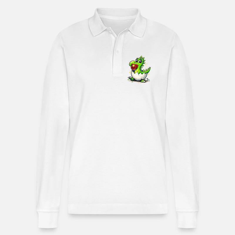 Baby Drache mit Schnuller - Stanley/Stella Unisex Bio-Langarm-Poloshirt Prepster - Weiß