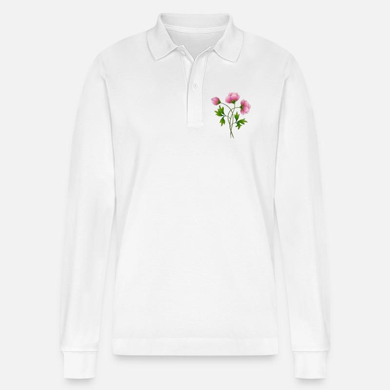 Blumen - Stanley/Stella Unisex Bio-Langarm-Poloshirt Prepster - Weiß