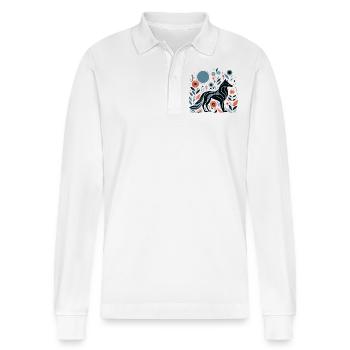 Floraler Wolf - Stanley/Stella Unisex Bio-Langarm-Poloshirt Prepster - Weiß - Vorne - Anna (173cm) & Nico (186cm)