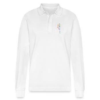 Confetti and streamers colorful party design - Stanley/Stella Organic Unisex Long-Sleeved Polo Shirt Prepster - white - Front - Anna (173cm) & Nico (186cm)